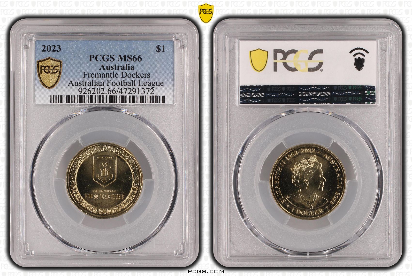 Elizabeth II, AFL- Fremantle Dockers , One Dollar, 2023, PCGS MS66