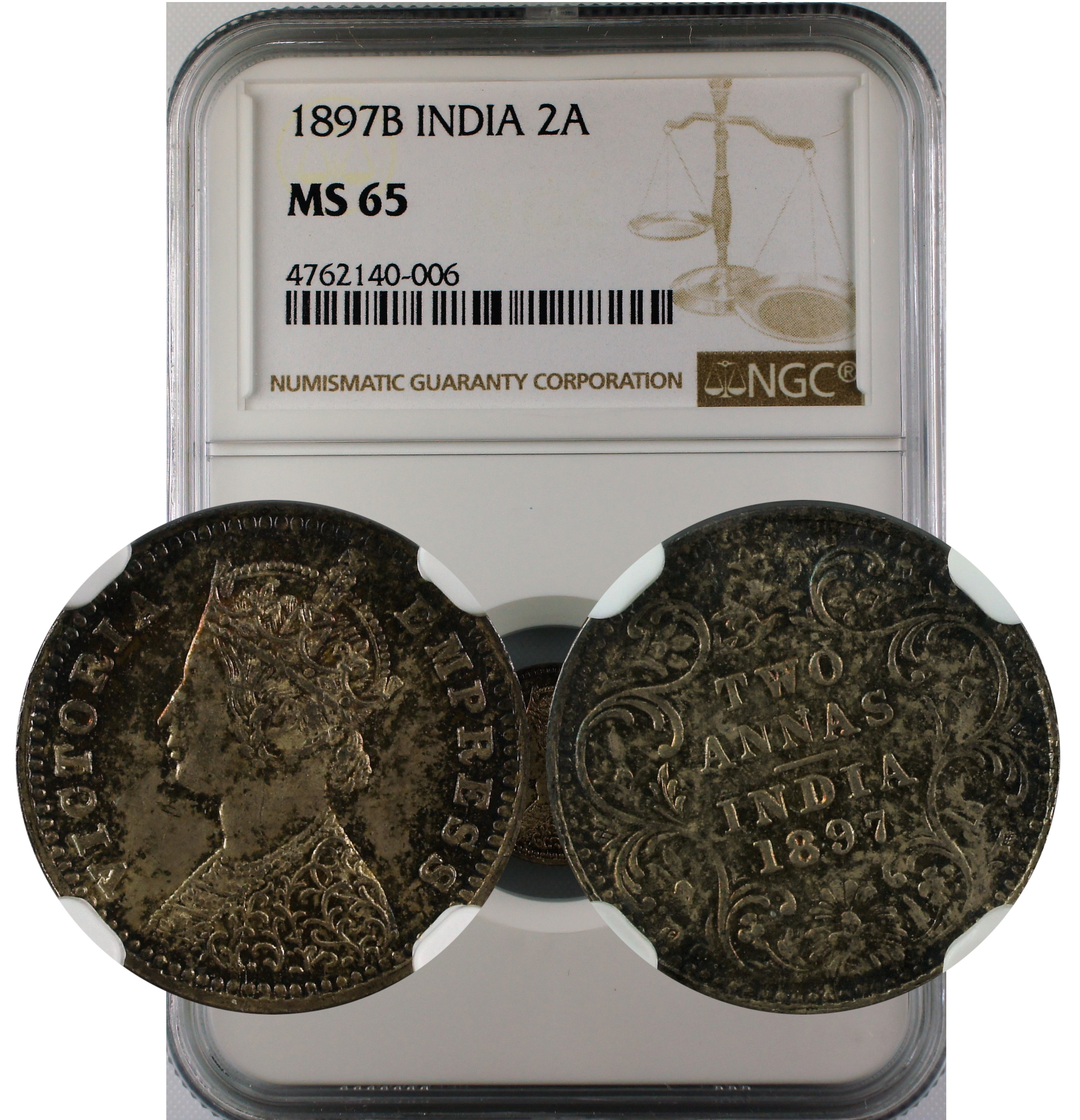 1897 C INDIA 2ANNA MS65