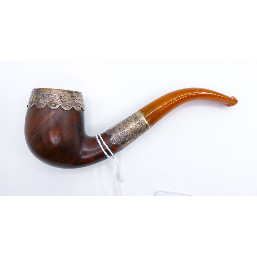 Antique English Sterling Mounted Smoking Pipe 5''