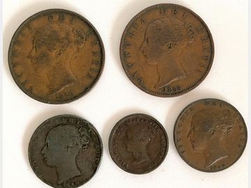 VICTORIA YOUNG HEAD COPPER COINS (5 COINS)