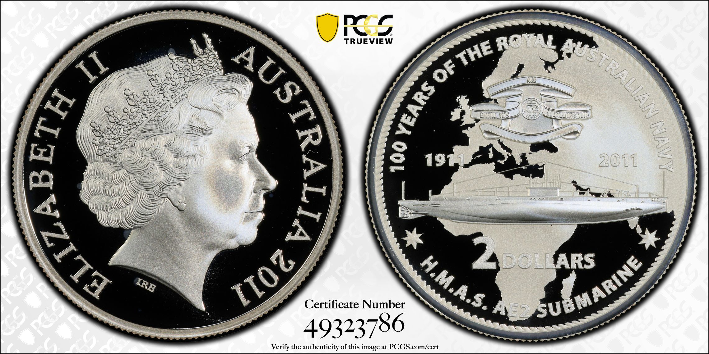 H.M.A.S. AE2 Submarine, Two Dollar, 2011, PCGS PR69DCAM