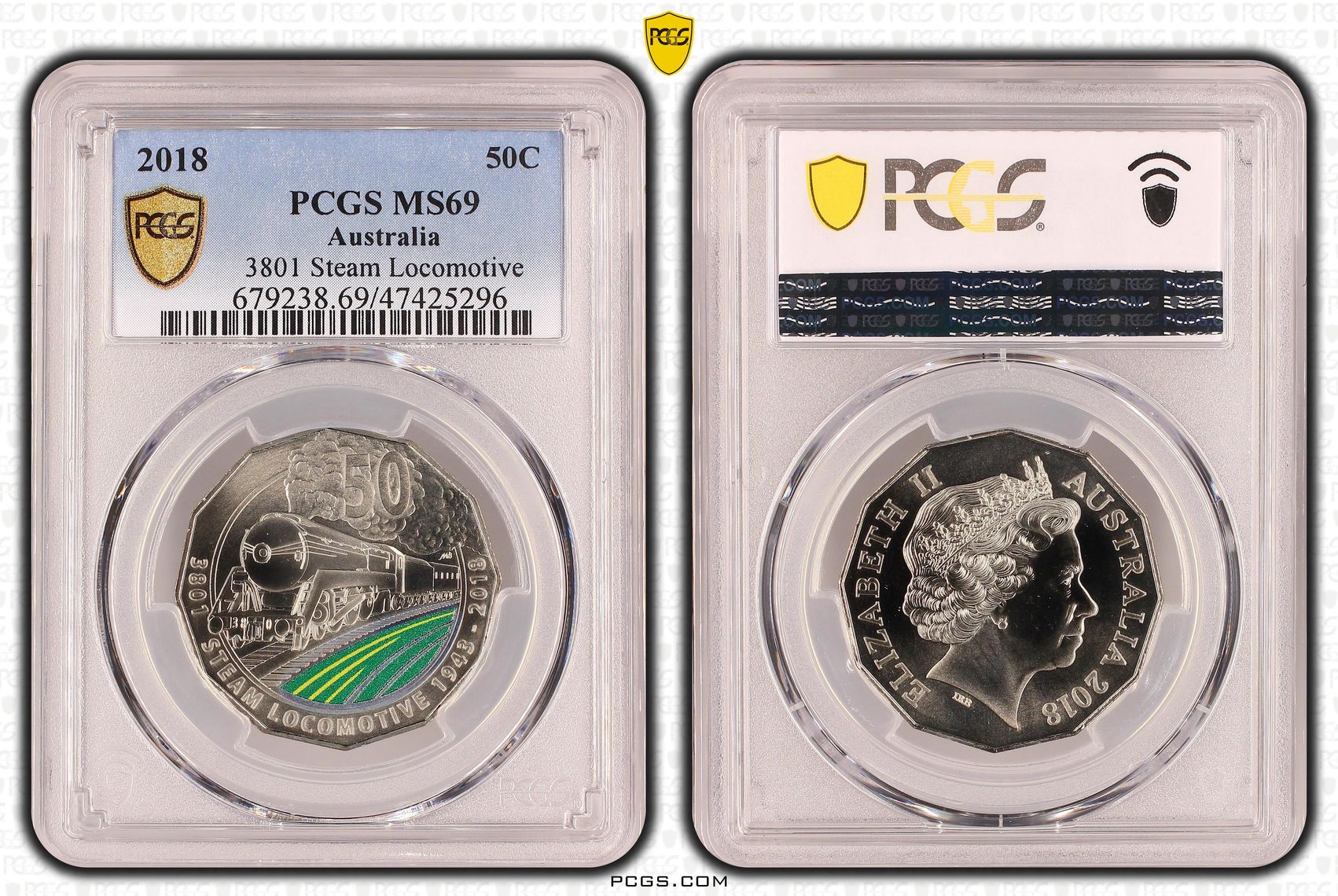Elizabeth II, 3801 Steam Locomotive, Fifty Cent, 2018, PCGS MS69