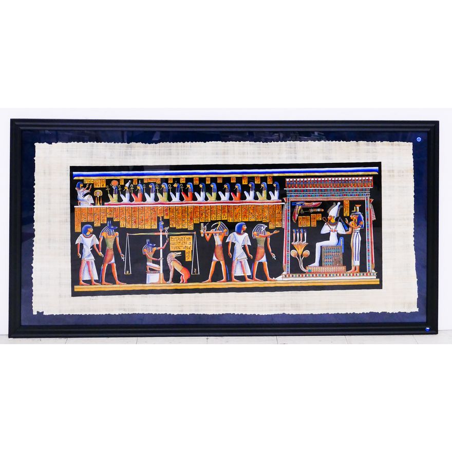 Large Egyptian Hieroglyph Painting on Papyrus Framed- 38x75''
