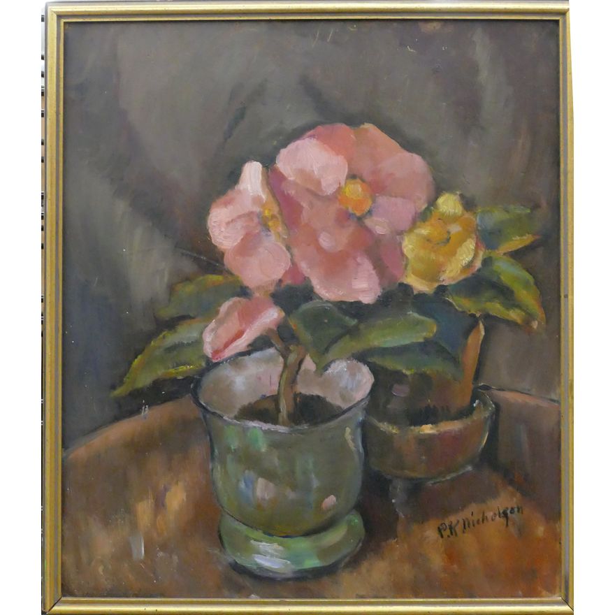 Patricia K. Nicholson ''Floral Still Life'' Oil Painting Framed 17''x15''