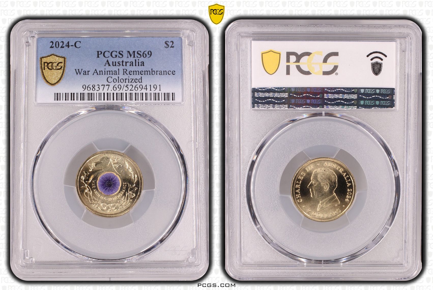 War Animal Remembrance Colourised, Two Dollar, 2024-C, PCGS MS69
