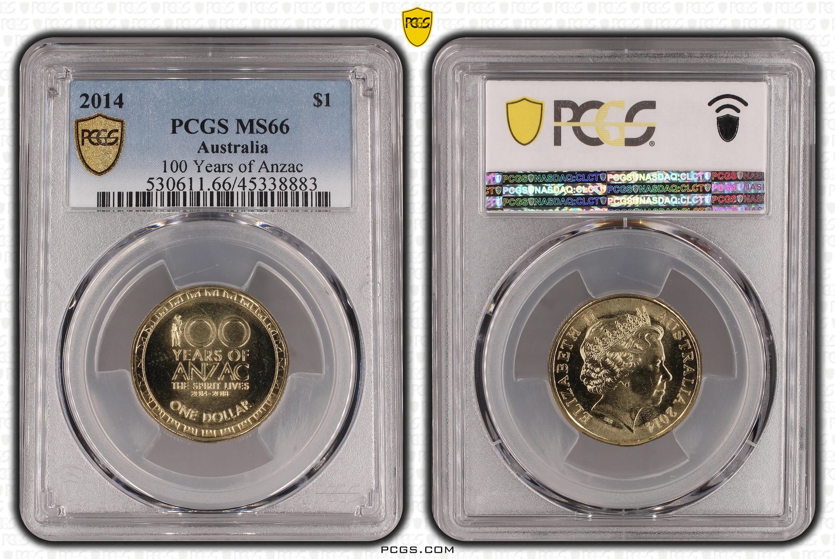 100 Years of Anzac, One Dollar, 2014, PCGS MS66