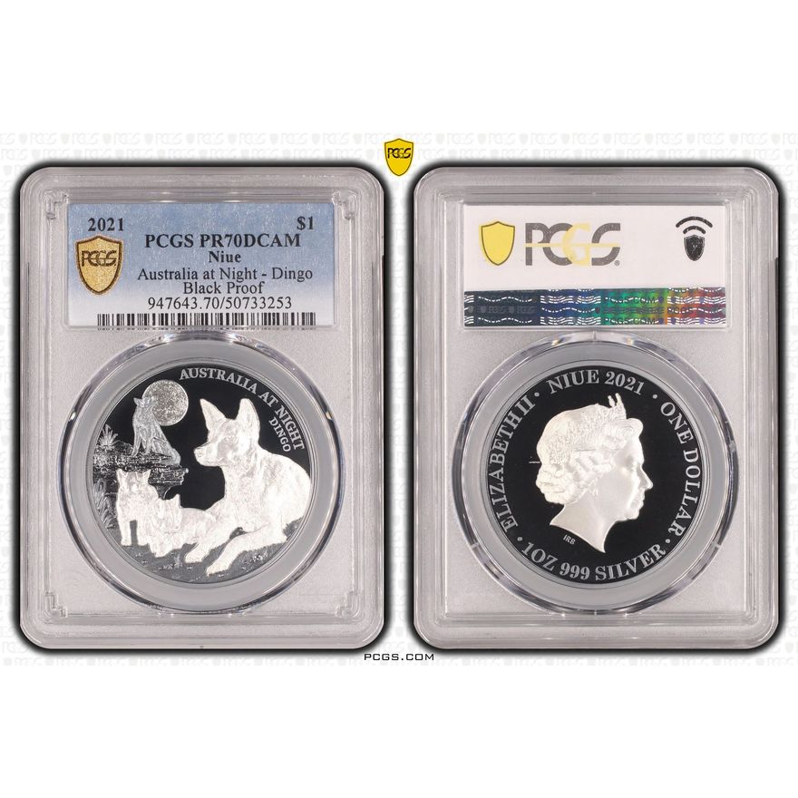 Niue, Australia at Night - Dingo, POP 3/0, One Dollar, 2021, PCGS PR70DCAM