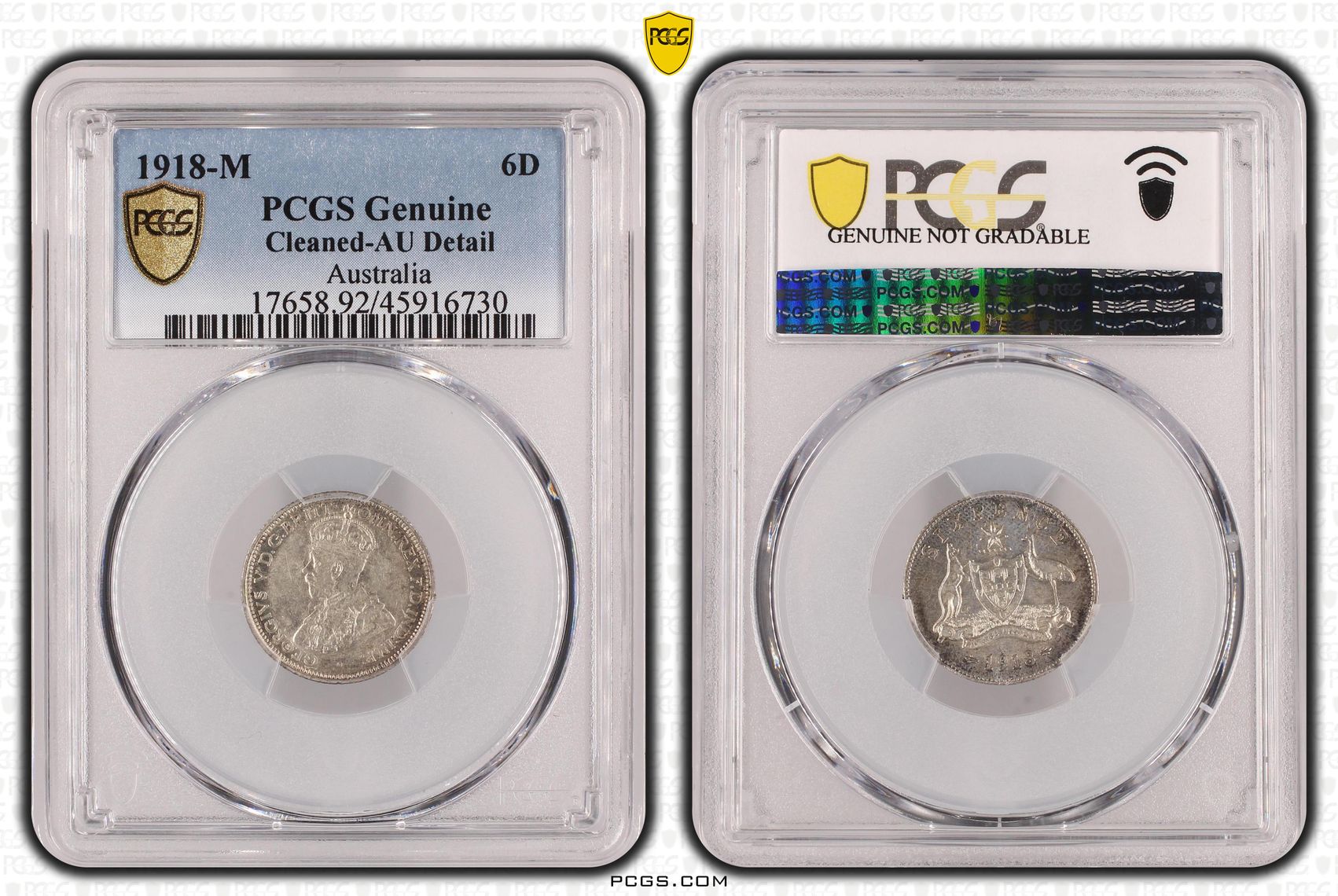 1918-M Australia Sixpence Silver PCGS - Genuine - AU Details (92 - Cleaned) -730
