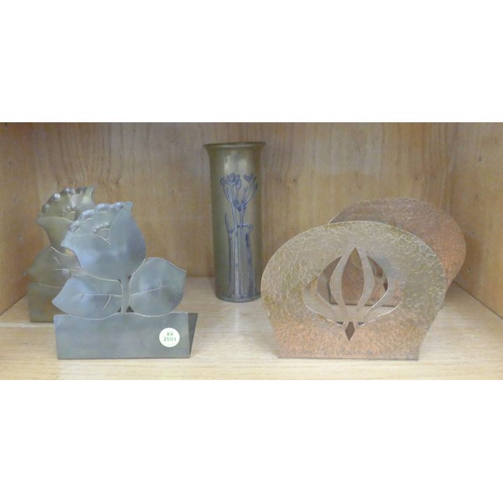 Shelf Arts & Crafts Metal Bookends and Vase- 6'' to 8''