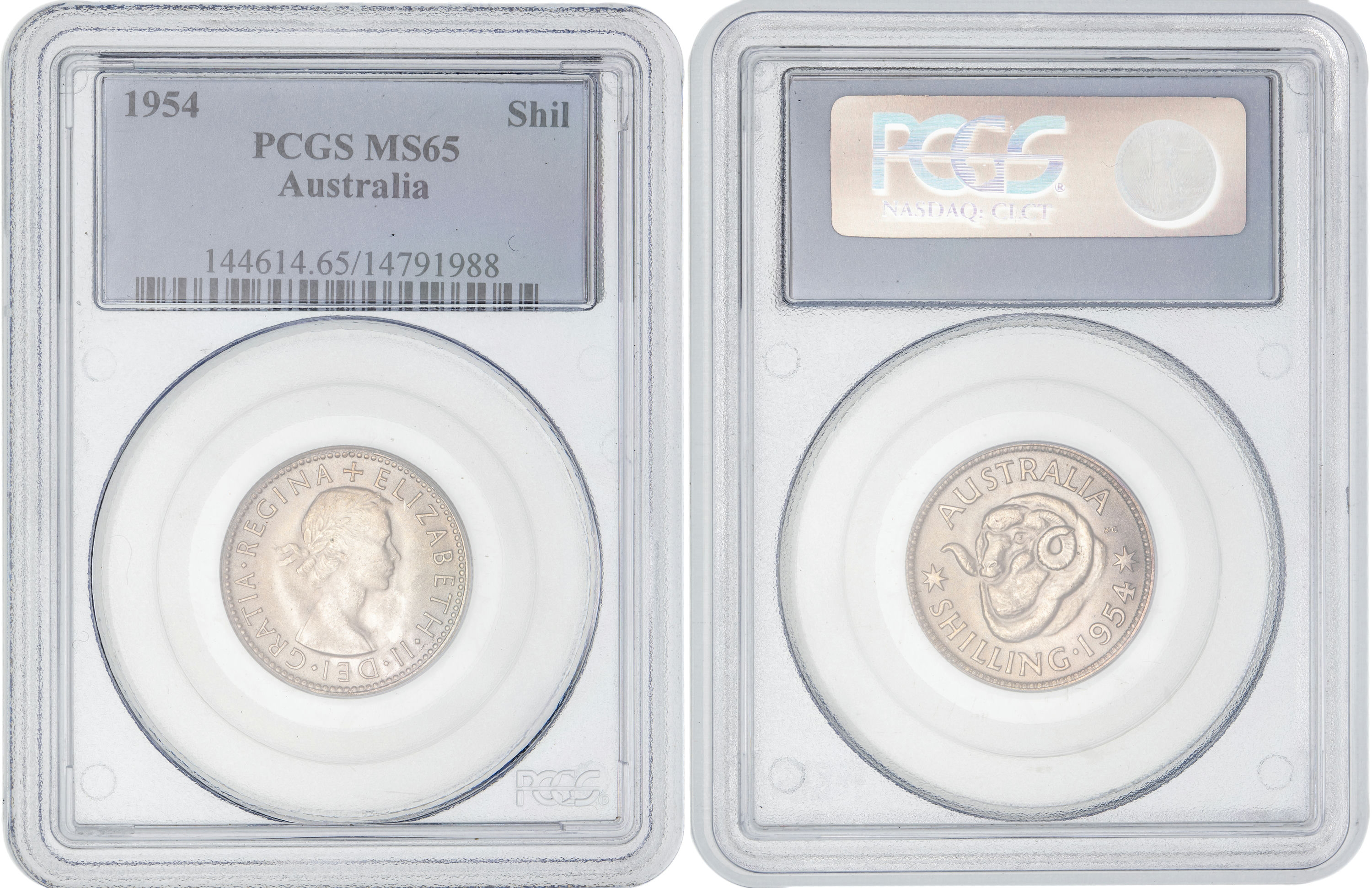 Elizabeth II, Shilling, 1954, PCGS MS65