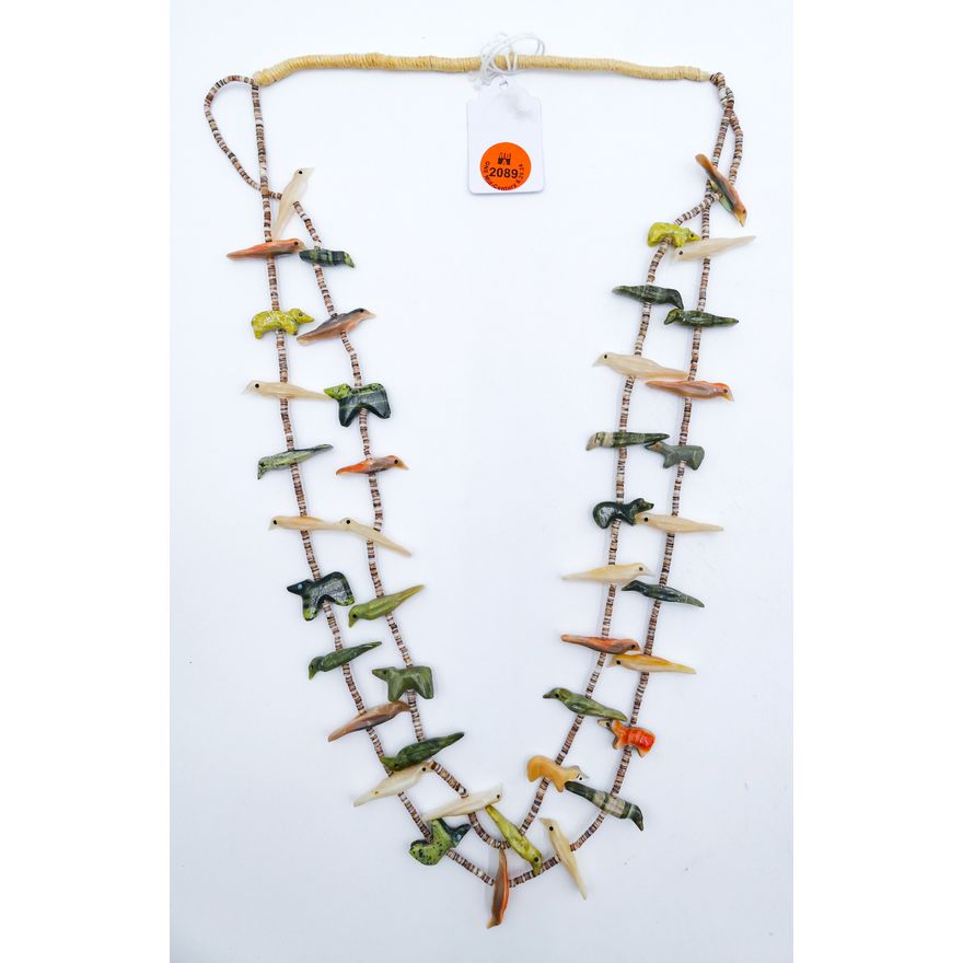 Southwest Native Fetish Carved Bead Necklace 30''