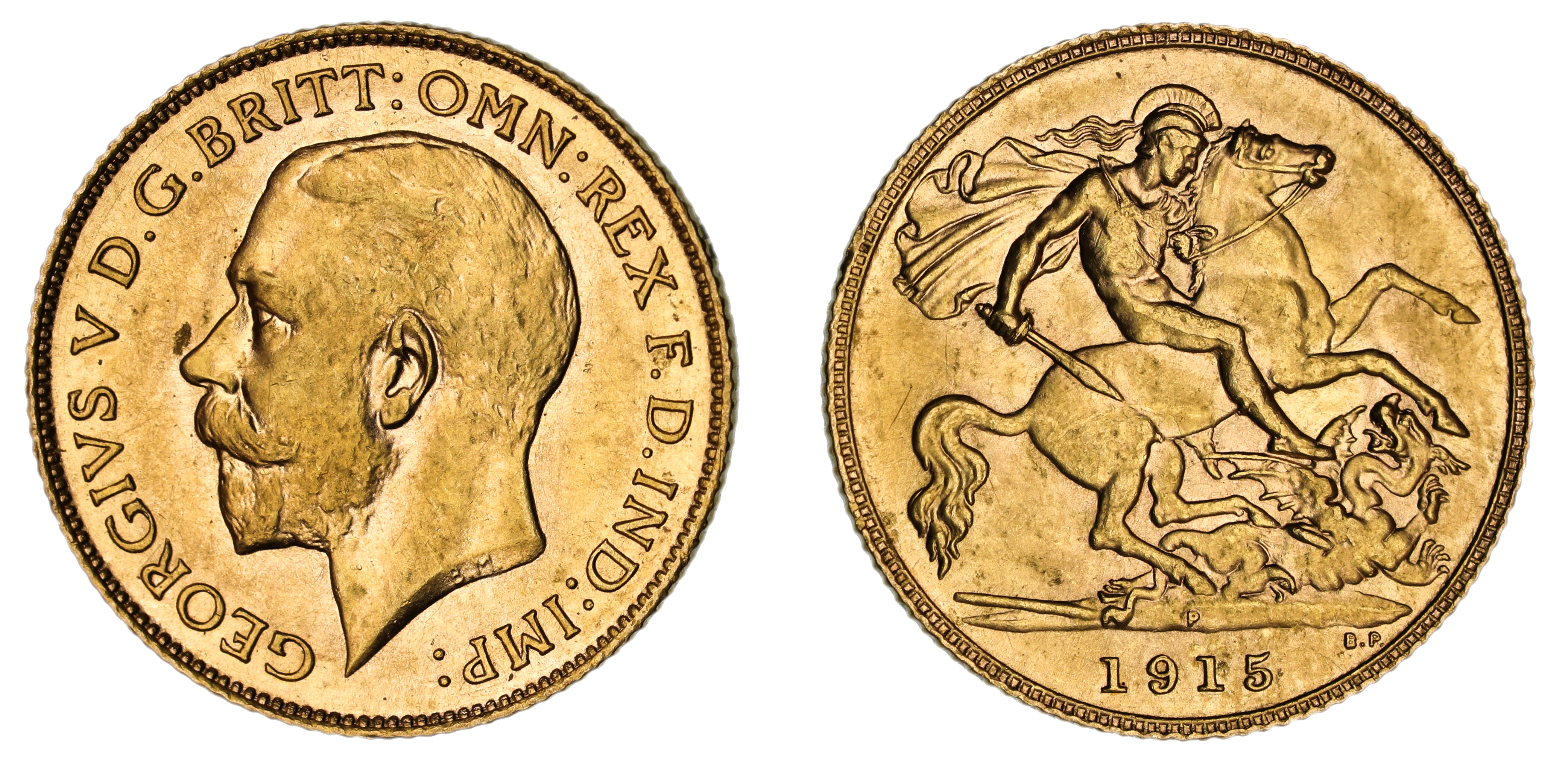 George V, St. George Reverse - Perth Mint, Half Sovereign, 1915, UNC