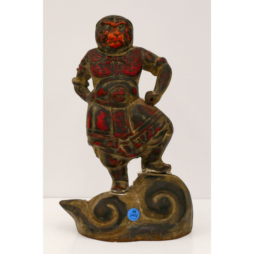 Old Japanese Lacquered Metal Monkey Warrior Figure 13''