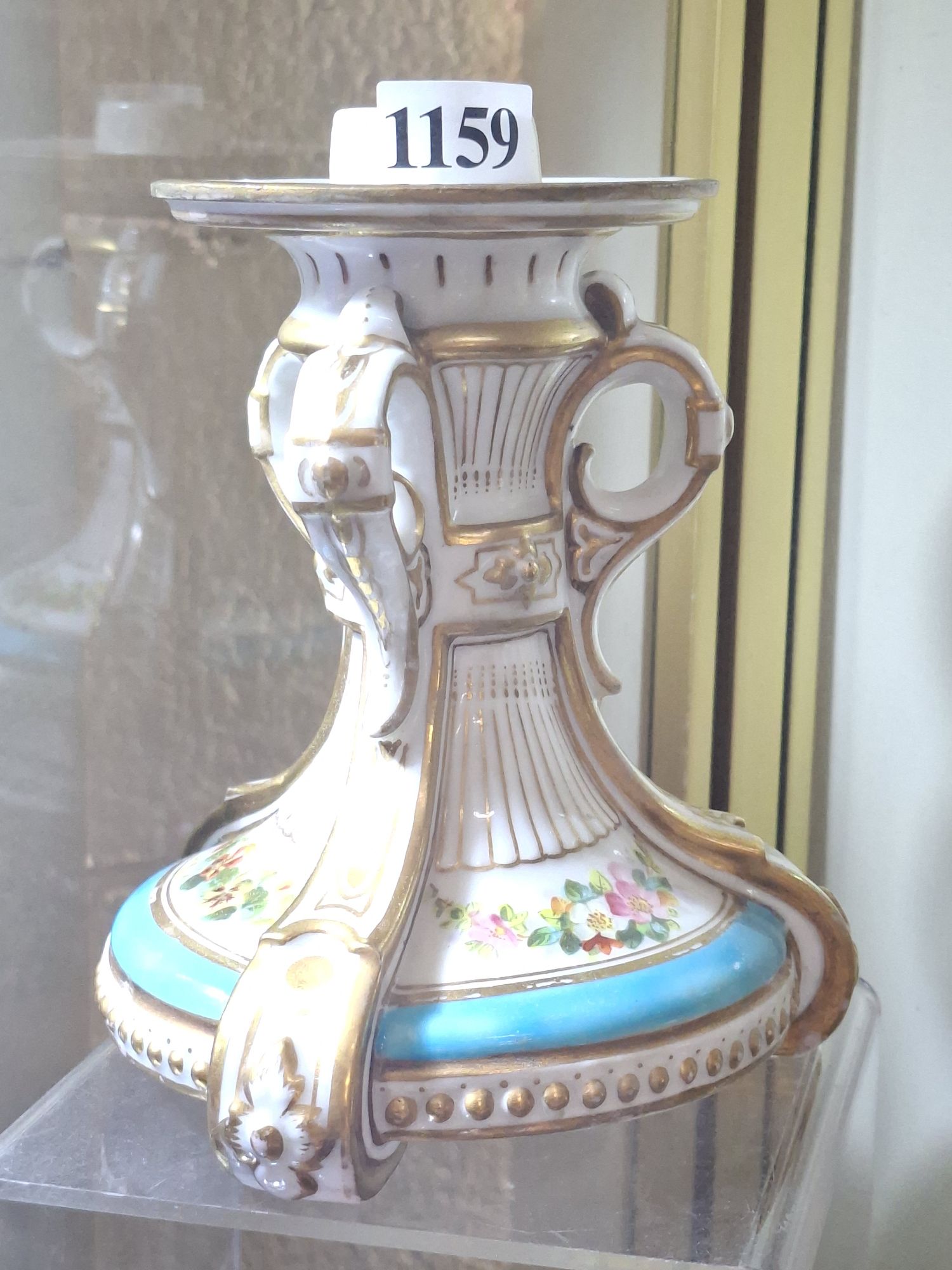 1159 · 19TH CENTURY CANDLE HOLDER AND BOX