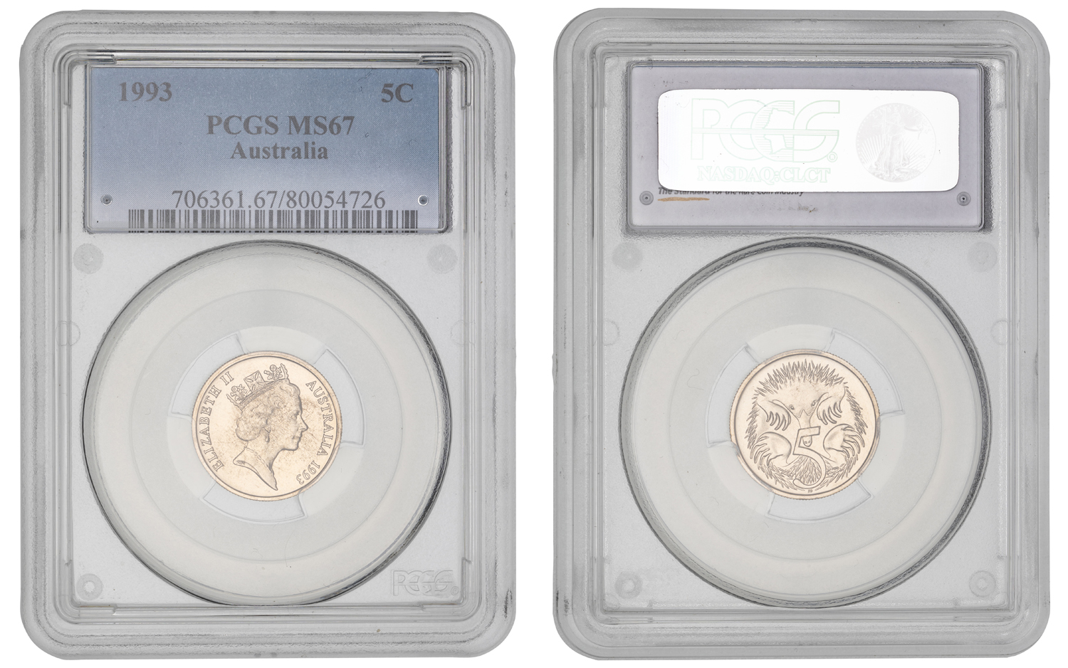 Elizabeth II, Small SD, Five Cent, 1993, PCGS MS67