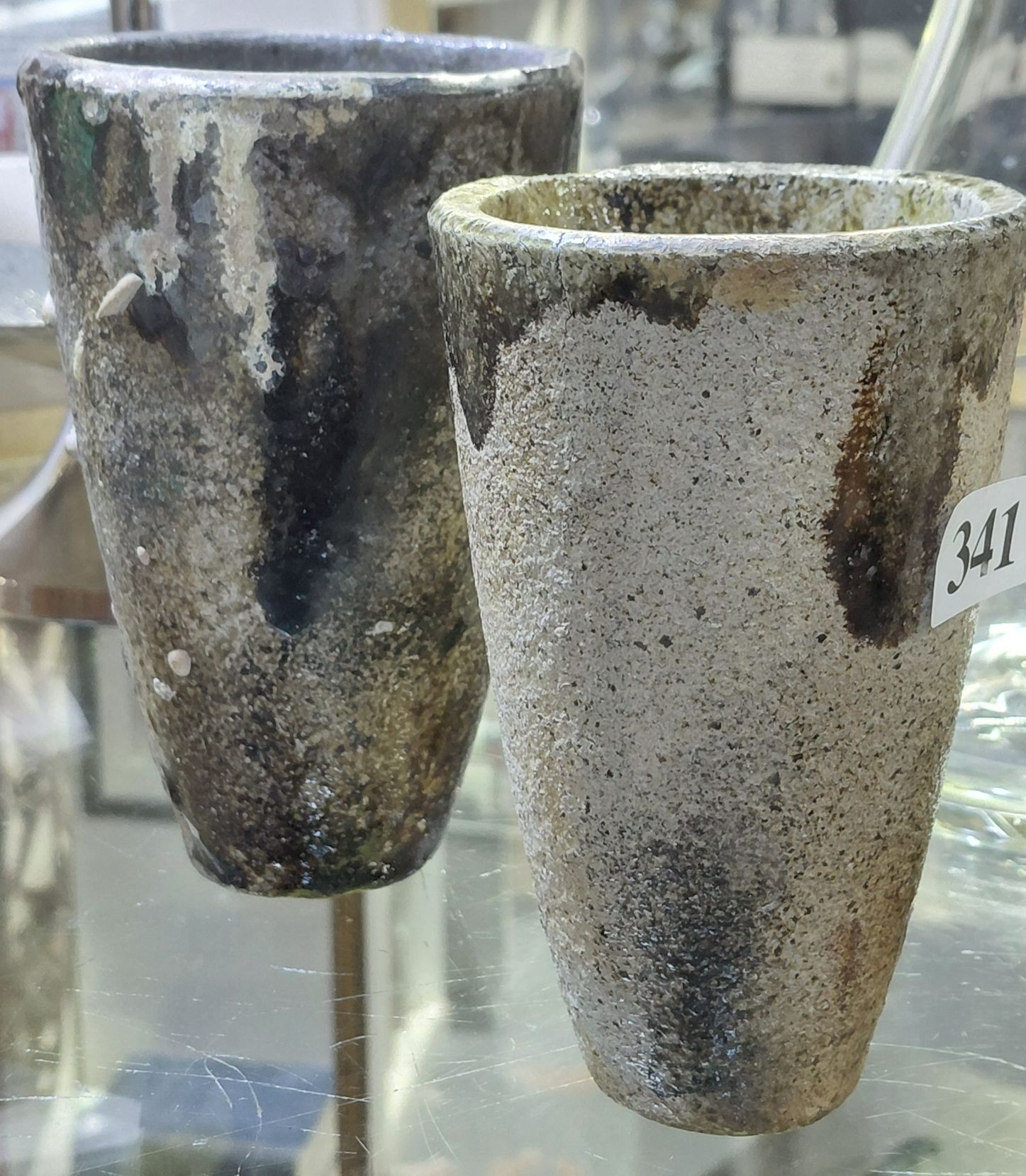 341 · TWO STONEWARE CRUCIBLES