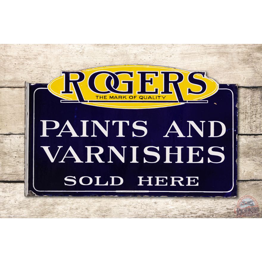 Rogers Paints & Varnishes Sold Here Porcelain Flange Sign