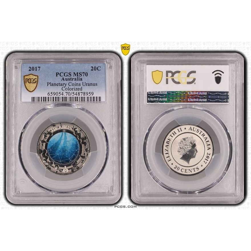 Planetary Coins Uranus Colorized, Twenty Cent, 2017, PCGS MS70