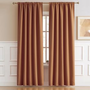 DUALIFE CARAMEL CURTAINS 2 PANELS SET, ROOM DARKENING MID CENTURY COGNAC MODERN DECOR BACK TAB POCKET PLEATED BOHO CURTAINS FOR BE