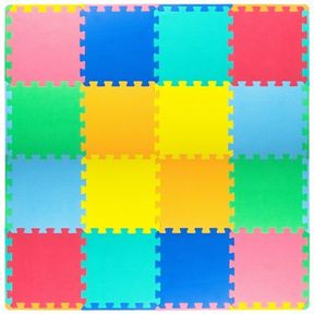 PROSOURCE KIDS SOLID FLOOR PLAY MAT 3/8-IN, 16 SQ FT - 16 TILES, ASSORTED