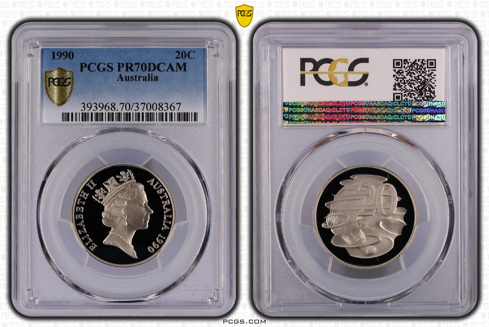 Top pop, Twenty Cent, 1990, PCGS PR70DCAM