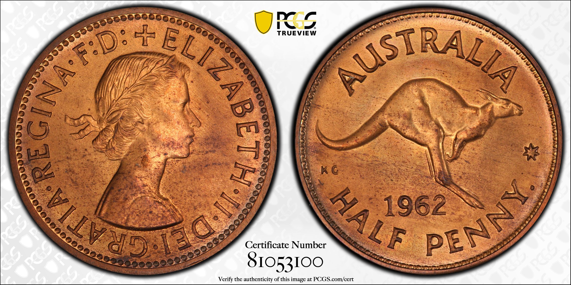 Elizabeth II, Half Penny, 1962, PCGS PR64RB