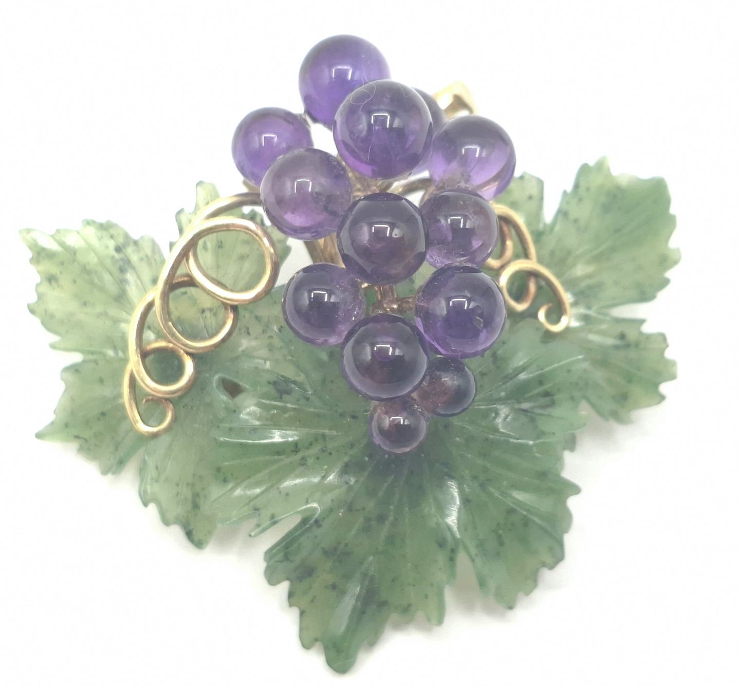 14ct Gold Amethyst And Jade Brooch