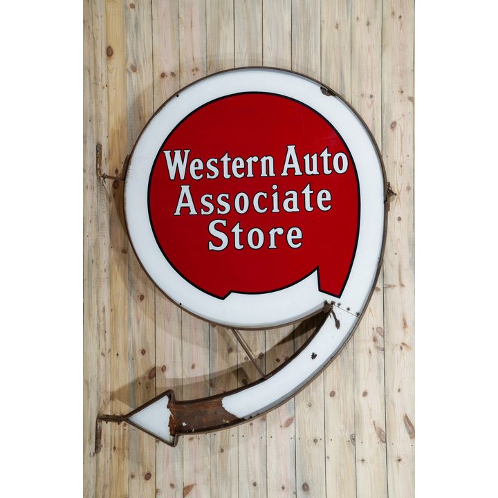 Western Auto Associate Double Sided Porcelain Diecut Store Identification Sign & Original Ring TAC 8.9