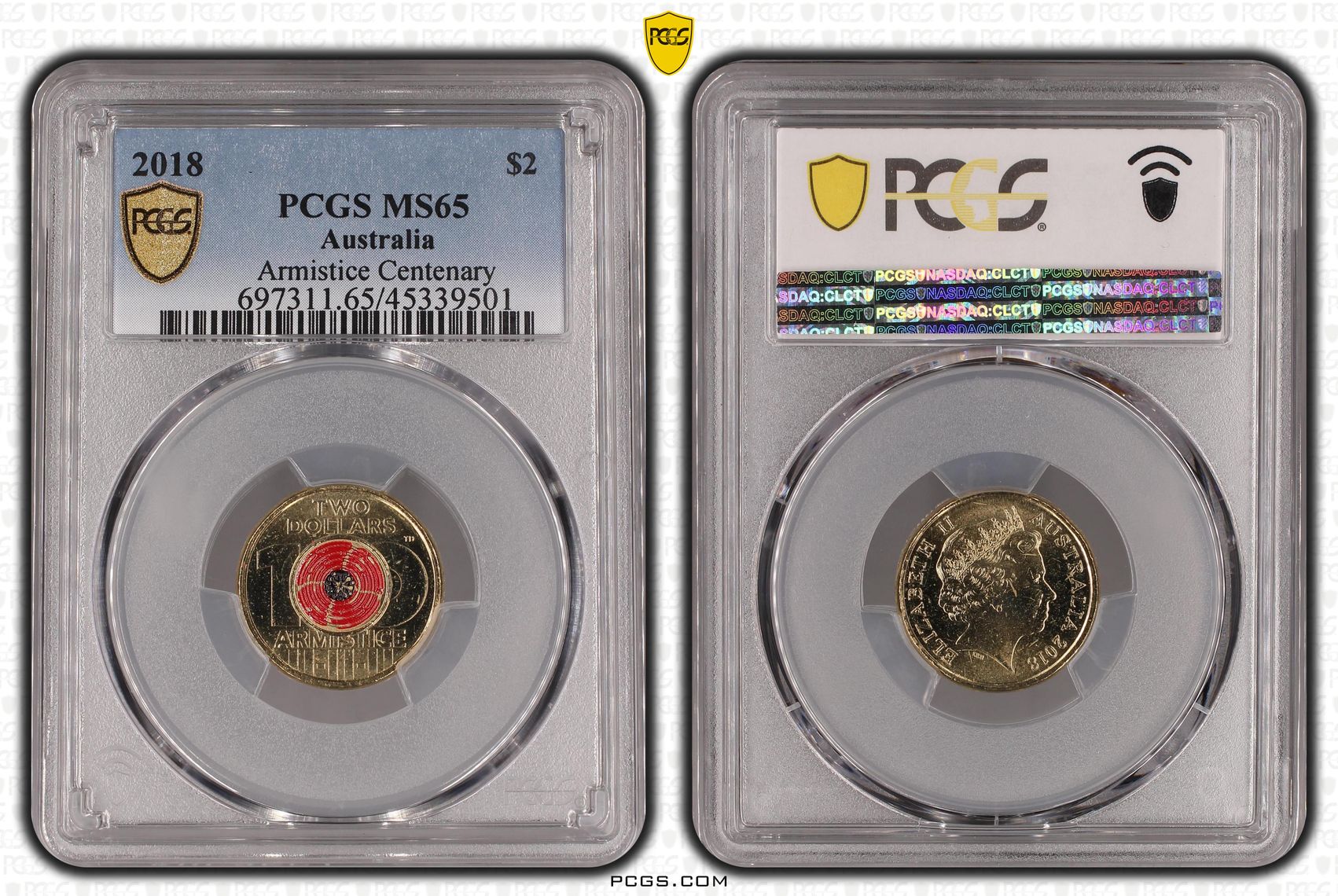 Armistice Centenary, Two Dollar, 2018, PCGS MS65