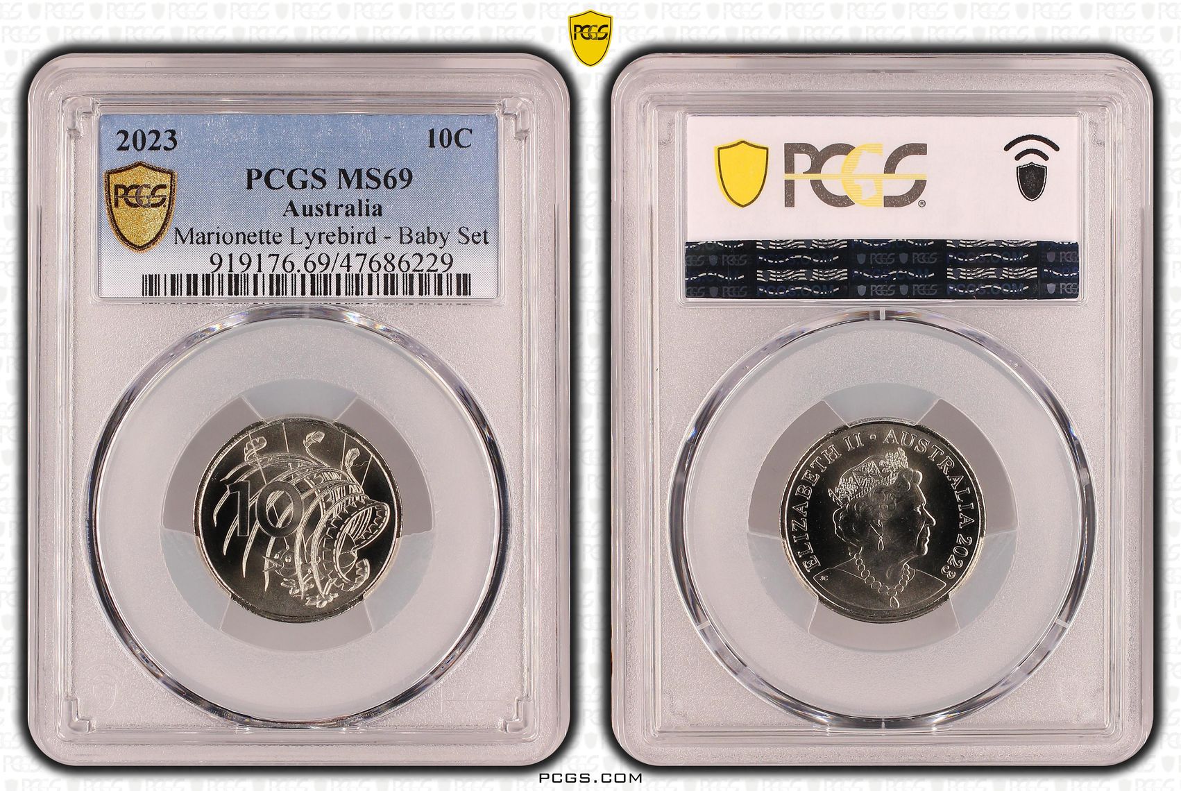 44 · Marionette Lyrebird - Baby Set , Ten Cent, 2023, PCGS MS69