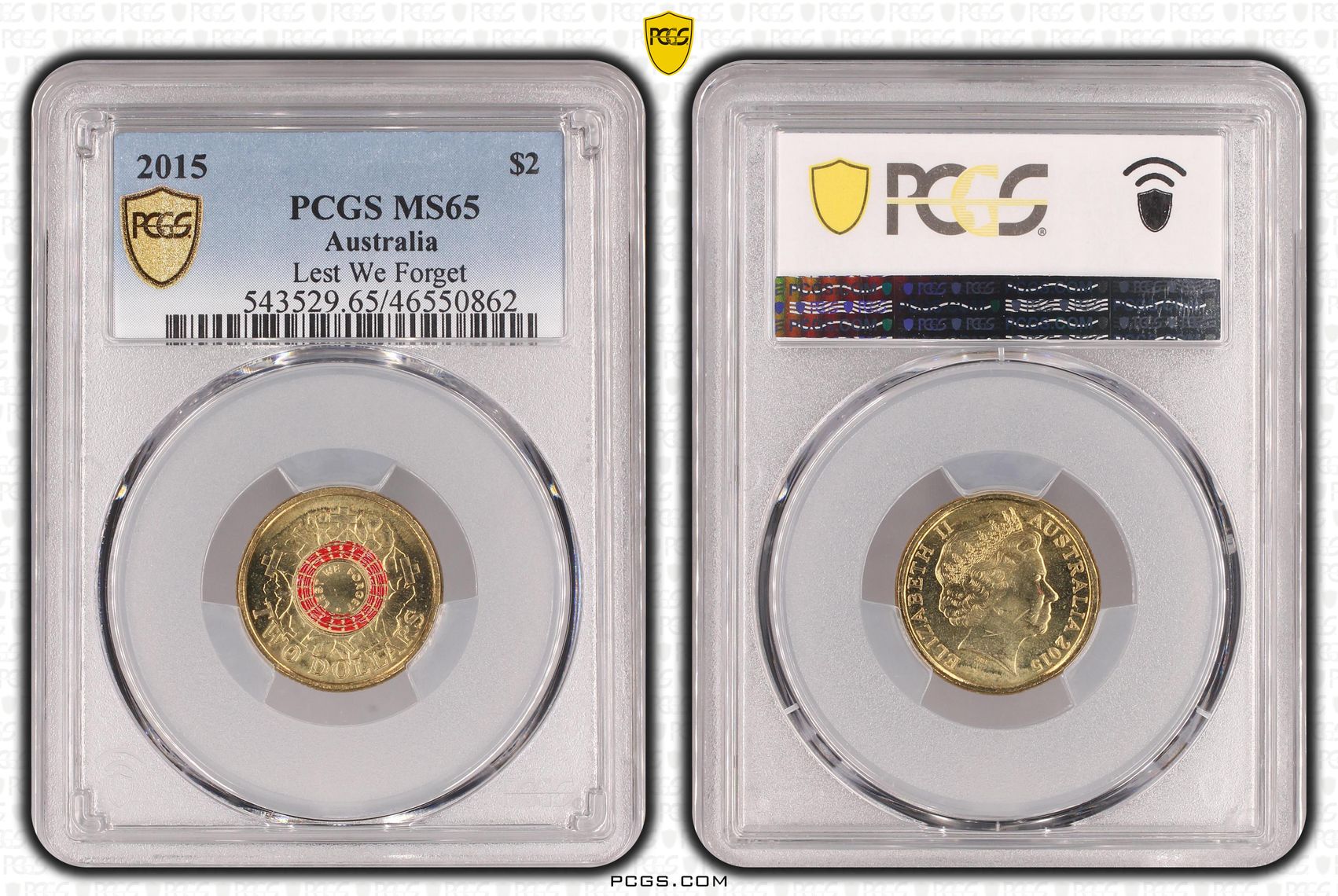 Elizabeth II, Lest We Forget, Two Dollar, 2015, PCGS MS65