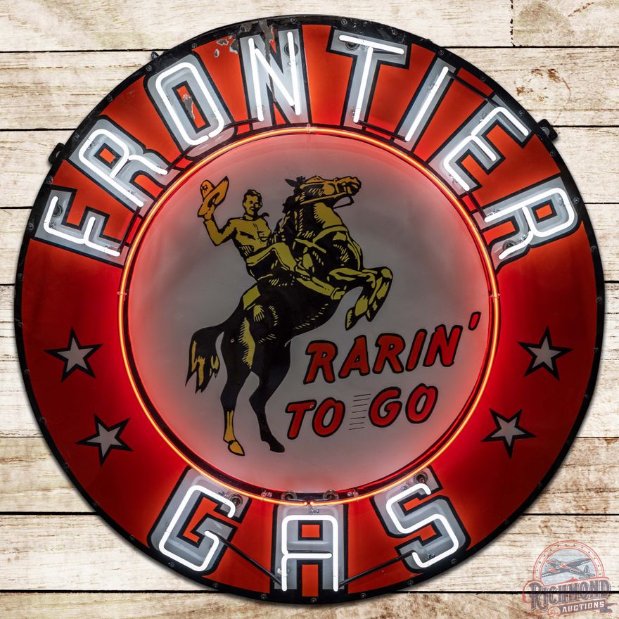 Amazing Frontier Gas 60" SS Porcelain Neon Sign w/ Gold Rider