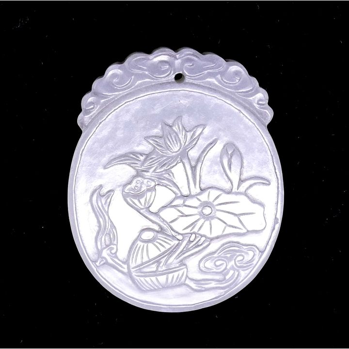 Chinese Jade Oval Relief Carved Pendant- 2''