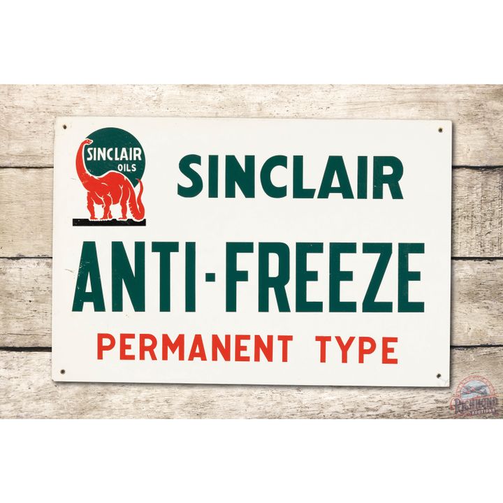 Sinclair Oils Anti-Freeze Permanent Type w/ Red Dino SS Masonite Sign