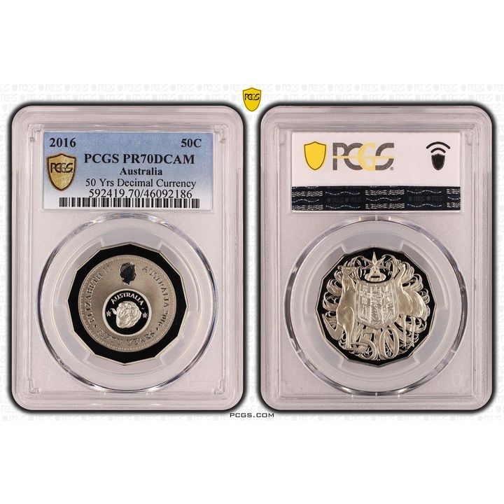 2016 Australia Fifty Cent, 50c Proof 50th Ann. Decimal Currency PCGS - PR70DCAM POP 178/0 -186