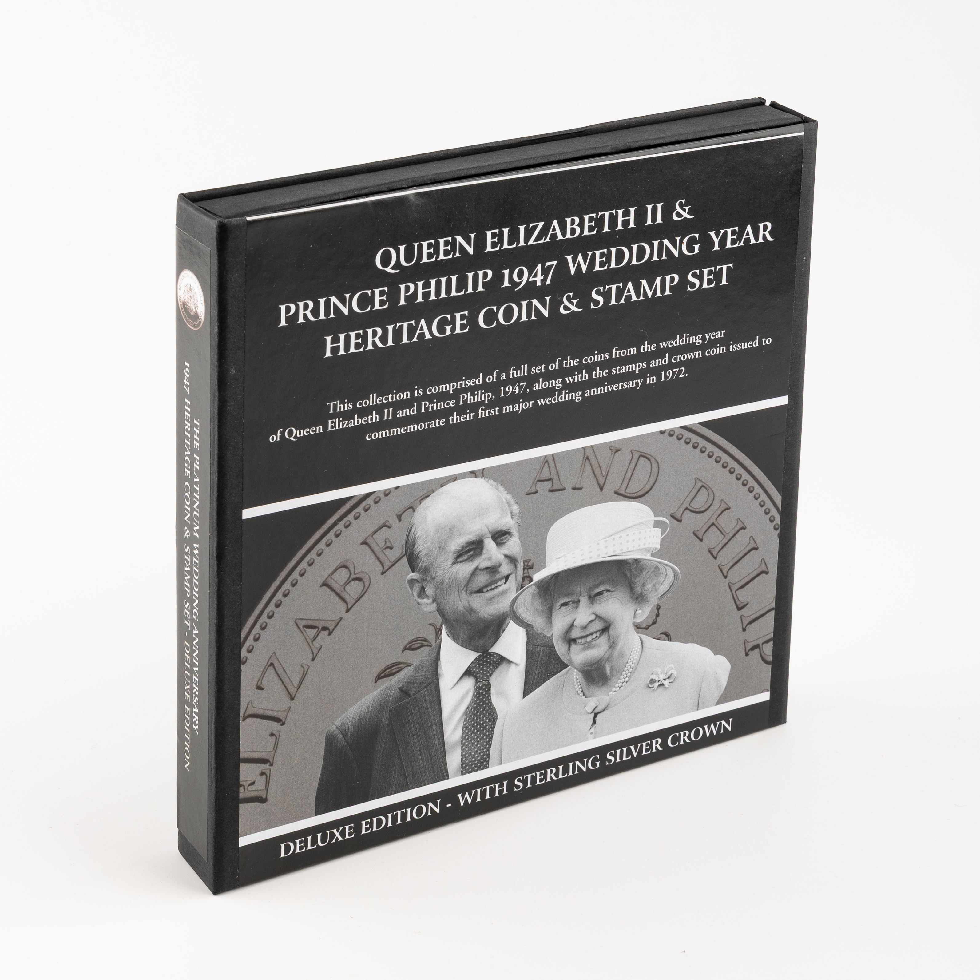 Great Britain, Elizabeth II, Bradford Exchange - QEII & Prince Philip 1947 Wedding Year Coin & Stamp Set, Farthing - Crown, 1953, VG - VF