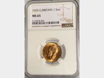 1925 GEORGE V 'HIGH RIM' GOLD SOVEREIGN MS65