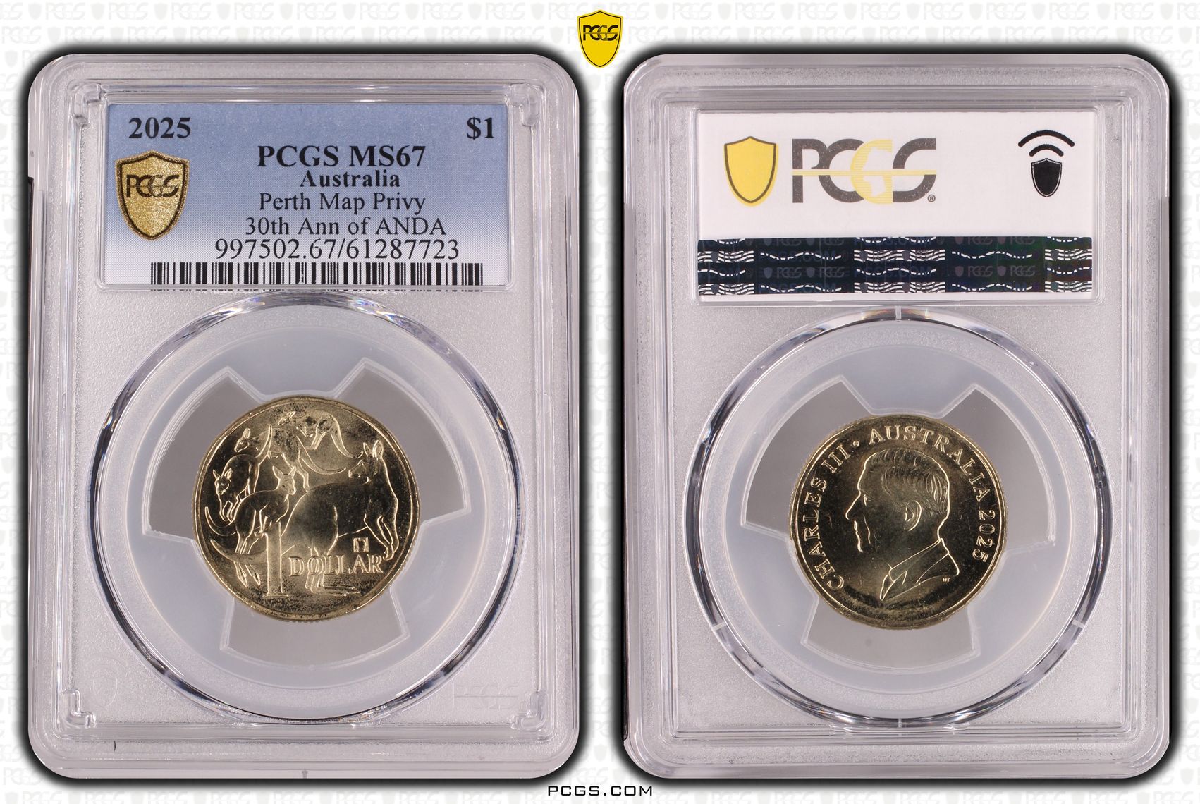 Perth Map Privy 30th Ann of ANDA, One Dollar, 2025, PCGS MS67