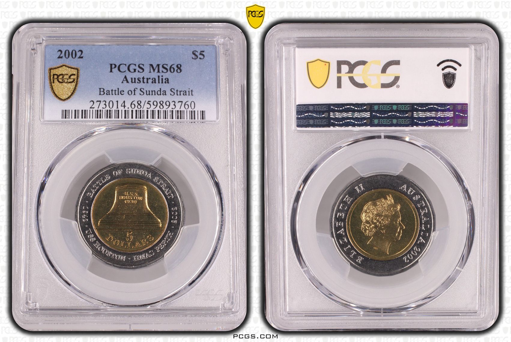 Battle of Sunda Strait, POP 7/0, Five Dollar, 2002, PCGS MS68