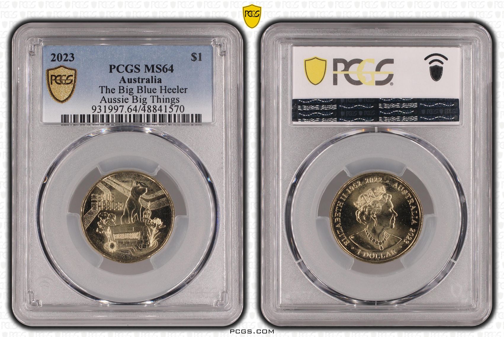 289 · The Big Blue Heeler Aussie Big Things , One Dollar, 2023, PCGS MS64