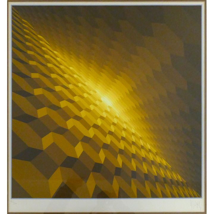 Jean Vasarely aka Yvaral ''Oblique'' (Yellow) S/N Serigraph Framed 31.5''x30''
