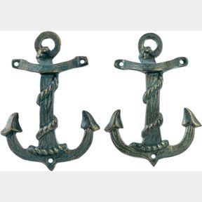 MYGIFT HEAVY DUTY GREEN CAST IRON DOOR PULL HANDLES WITH VINTAGE SHIPS ANCHORS DESIGN, DECORATIVE NAUTICAL BOAT THEMED HARDWARE FO