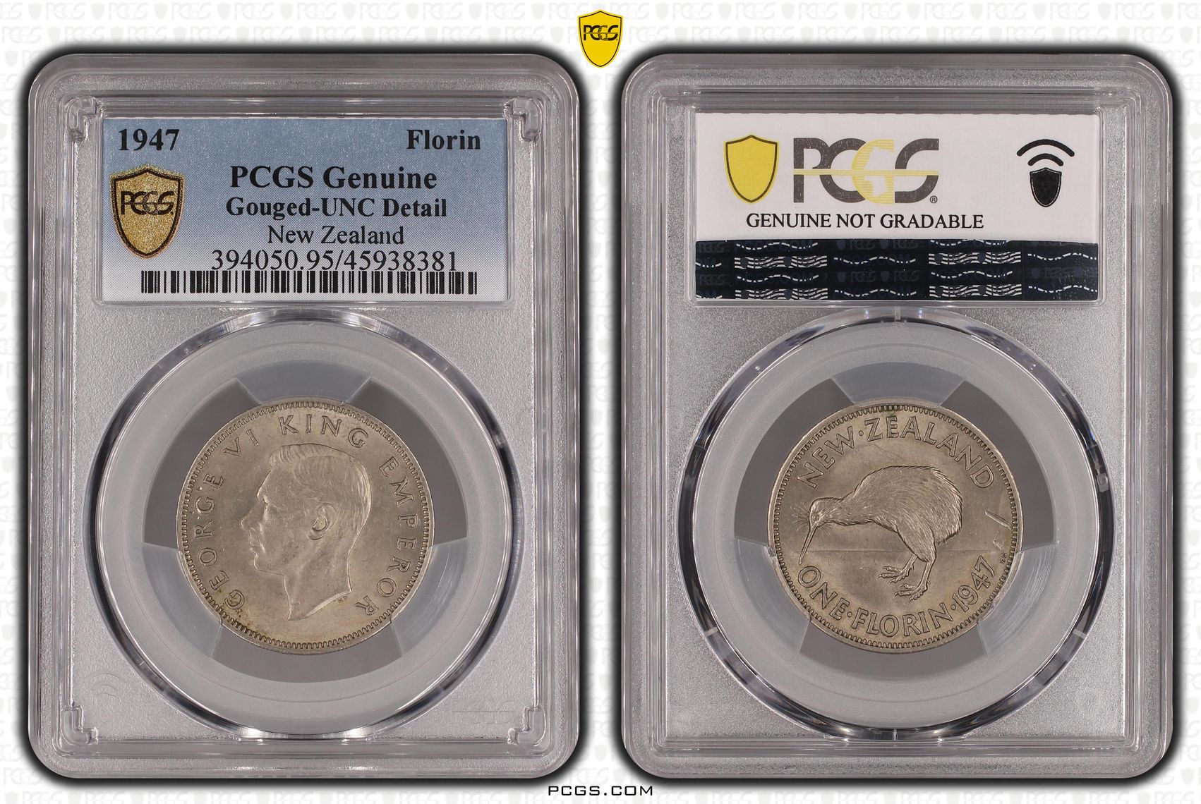 1947 New Zealand Florin PCGS - Genuine - UNC Details (95 - Scratch) -381