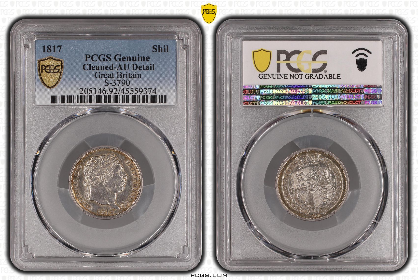 Great Britain, S-3790, Shilling, 1817, PCGS Genuine - AU Details (92 - Cleaned)
