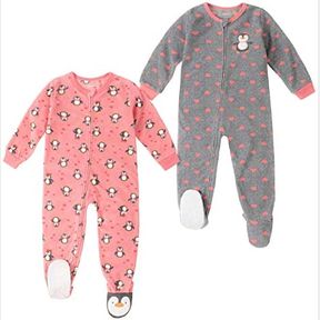 ABSORBA GIRLS 2 PACK PENGUIN BLANKET SLEEPERS (PINK/GRAY,SZ 5T)