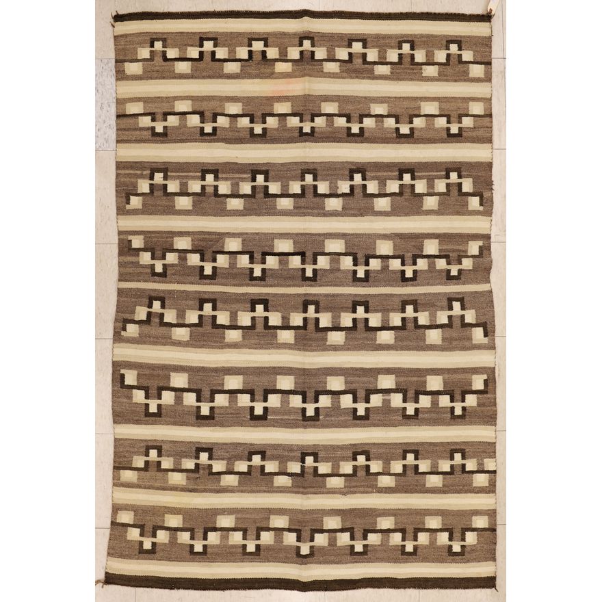 Old Navajo Grey and White Banded Rug