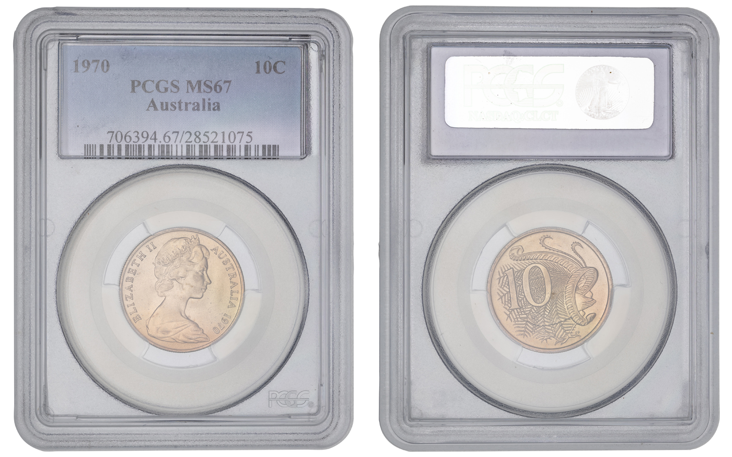 Elizabeth II, Ten Cent, 1970, PCGS MS67