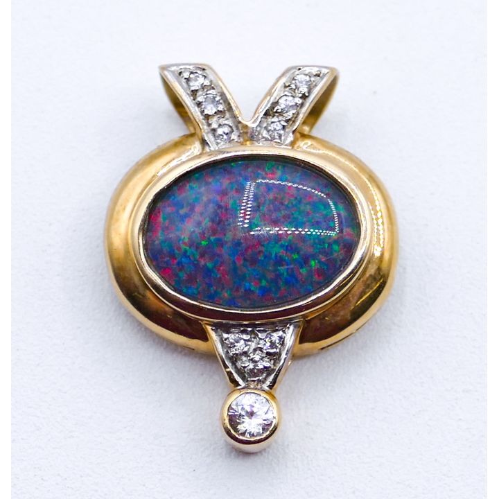 Ladies 10k Fire Opal and Diamond Pendant 1'' - 4.4 Grams