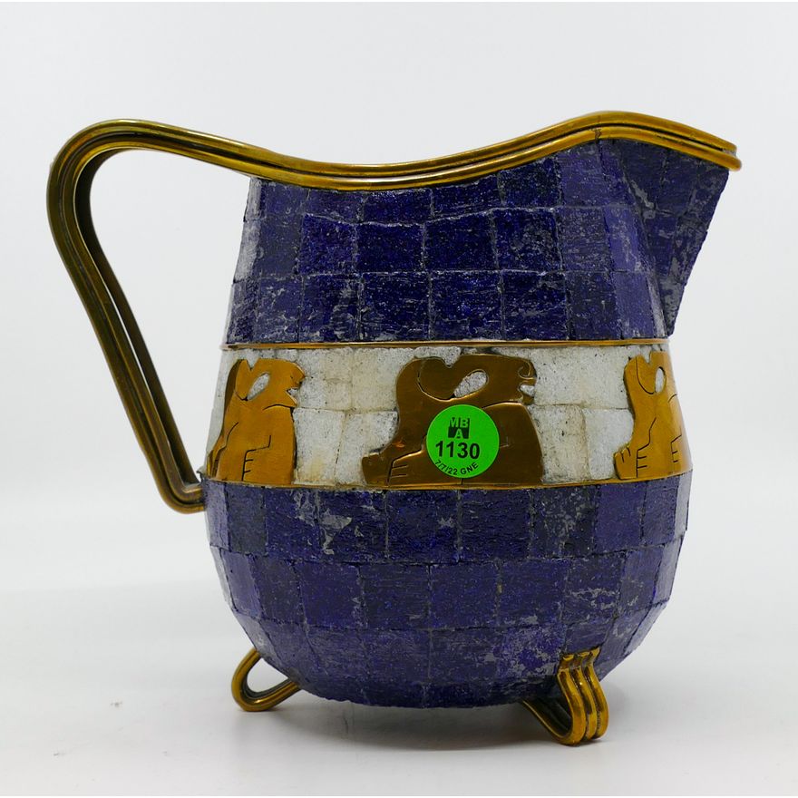 Salvador Teran Mexican Mosaic Brass Pitcher 7''