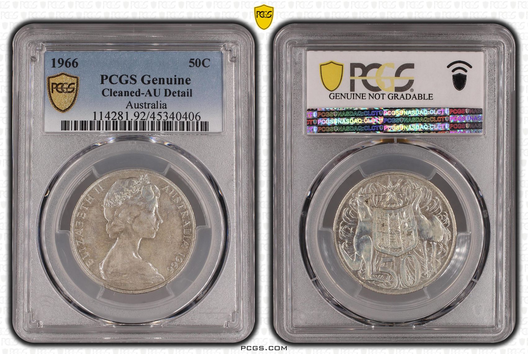 1966 Australia Fifty Cent, 50c Silver PCGS - Genuine - AU Details (92 - Cleaned) -406